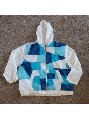 Vintage CS Signature Jacket Blue Color Block Full Zip Windbreaker Large